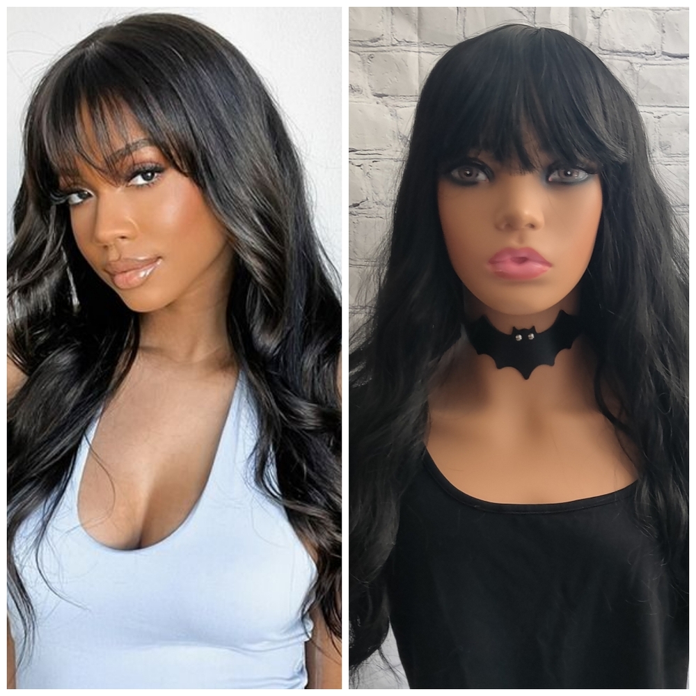 Black Long Synthetic Wig w/ Bangs